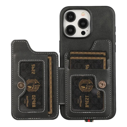 Style 01 For iPhone 14 Pro Case Card Holder Cowhide Texture PU Leather+TPU Phone Cover