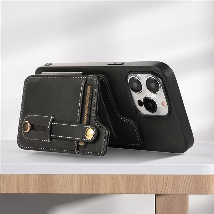Style 01 For iPhone 14 Pro Case Card Holder Cowhide Texture PU Leather+TPU Phone Cover