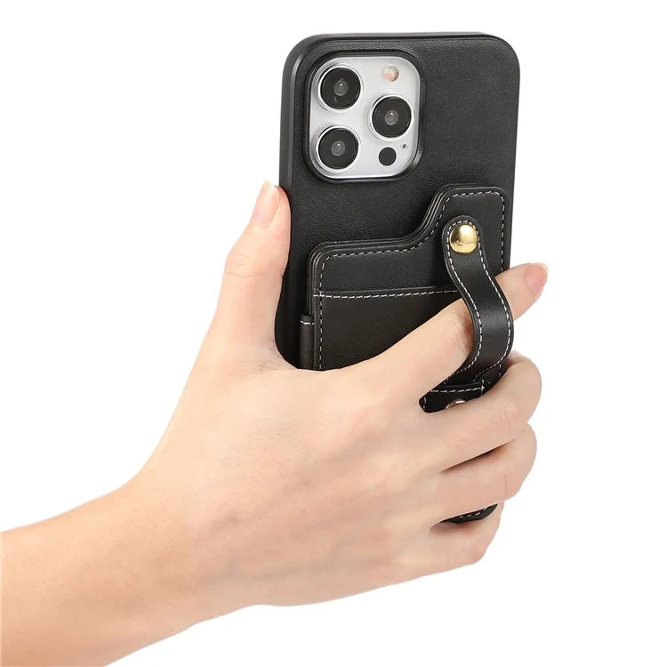 Style 01 For iPhone 14 Pro Case Card Holder Cowhide Texture PU Leather+TPU Phone Cover