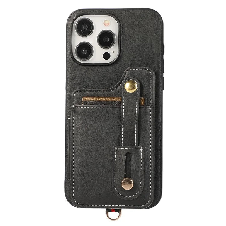 Style 01 For iPhone 14 Pro Case Card Holder Cowhide Texture PU Leather+TPU Phone Cover