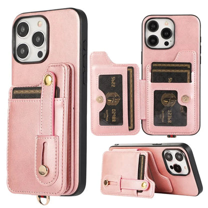 Style 01 For iPhone 14 Pro Case Card Holder Cowhide Texture PU Leather+TPU Phone Cover