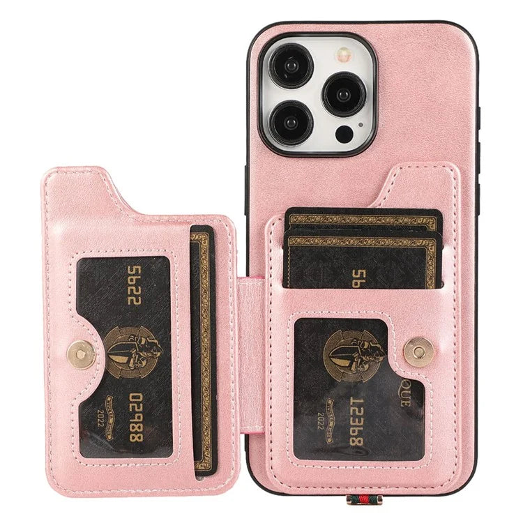 Style 01 For iPhone 14 Pro Case Card Holder Cowhide Texture PU Leather+TPU Phone Cover