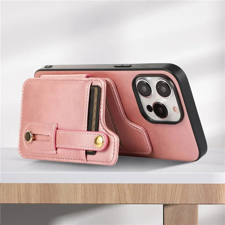 Style 01 For iPhone 14 Pro Case Card Holder Cowhide Texture PU Leather+TPU Phone Cover
