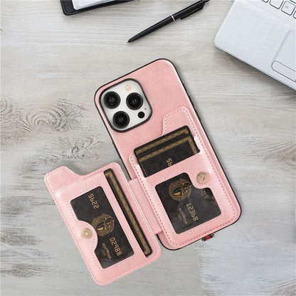 Style 01 For iPhone 14 Pro Case Card Holder Cowhide Texture PU Leather+TPU Phone Cover