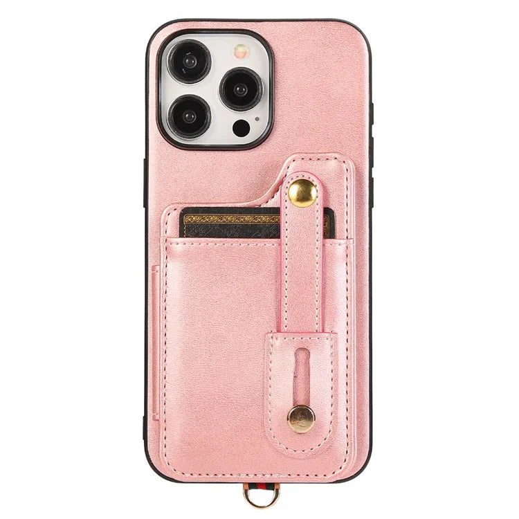 Style 01 For iPhone 14 Pro Case Card Holder Cowhide Texture PU Leather+TPU Phone Cover