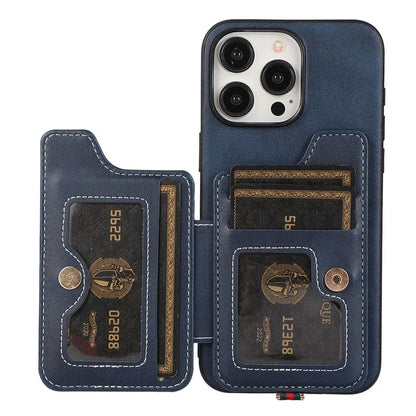 Style 01 For iPhone 14 Pro Case Card Holder Cowhide Texture PU Leather+TPU Phone Cover
