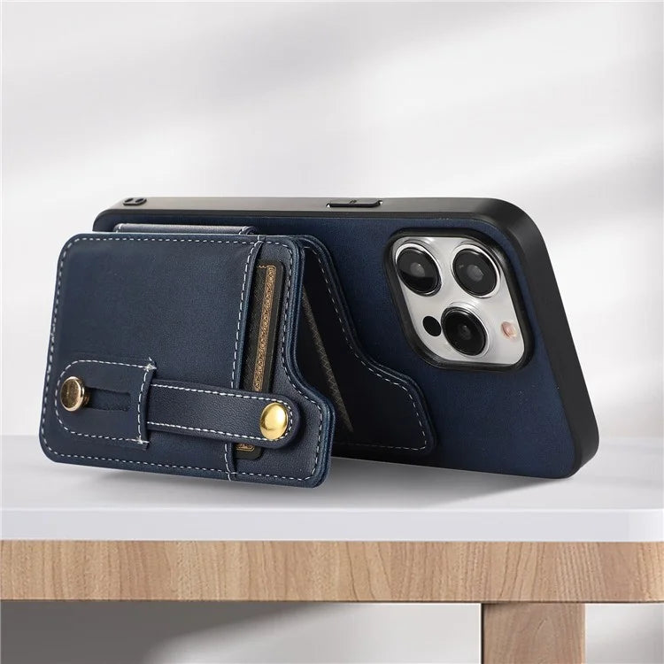 Style 01 For iPhone 14 Pro Case Card Holder Cowhide Texture PU Leather+TPU Phone Cover