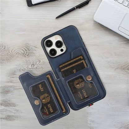 Style 01 For iPhone 14 Pro Case Card Holder Cowhide Texture PU Leather+TPU Phone Cover
