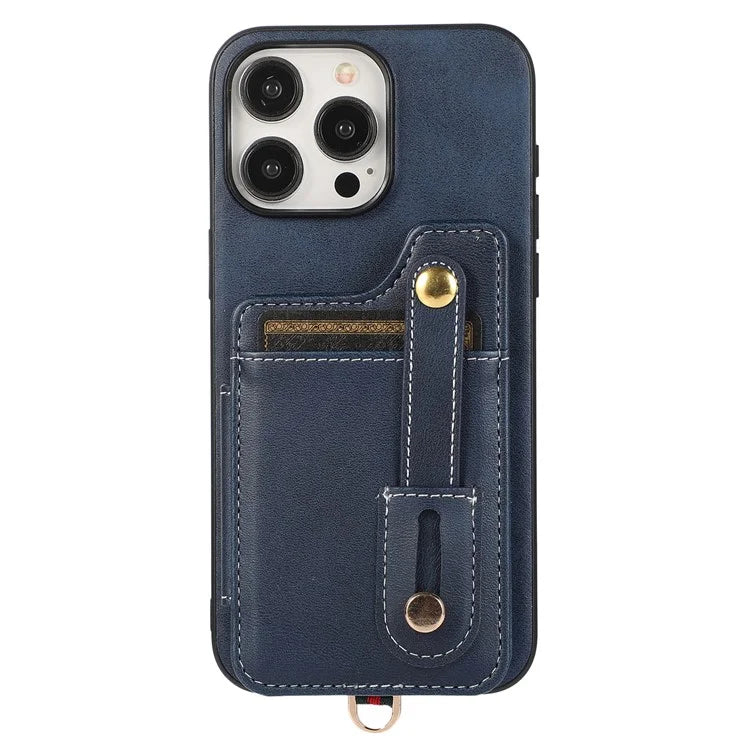 Style 01 For iPhone 14 Pro Case Card Holder Cowhide Texture PU Leather+TPU Phone Cover