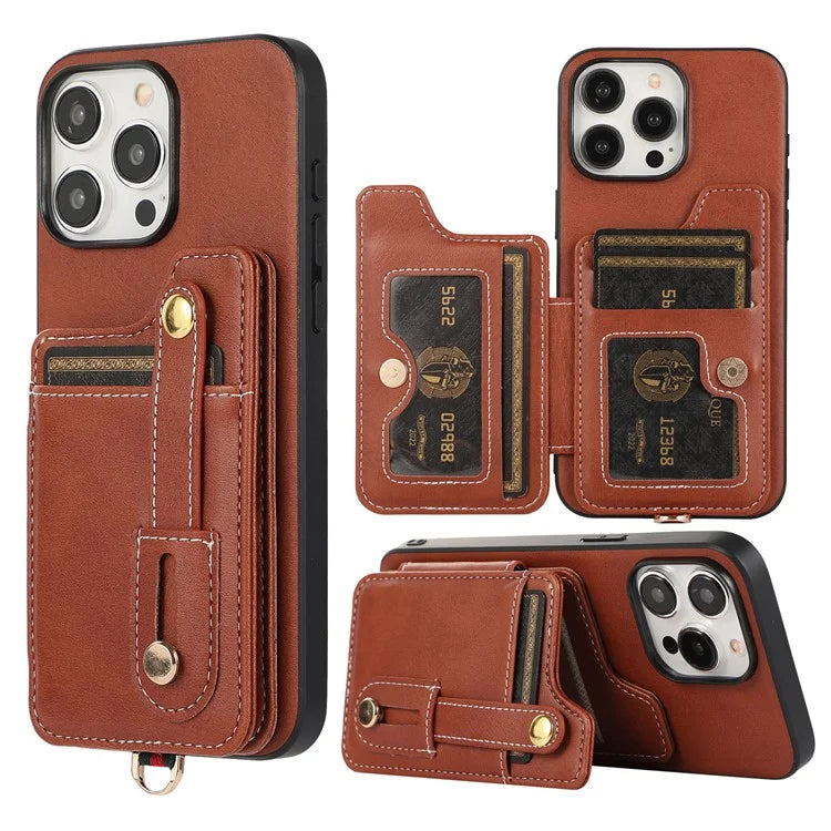 Style 01 For iPhone 14 Pro Case Card Holder Cowhide Texture PU Leather+TPU Phone Cover