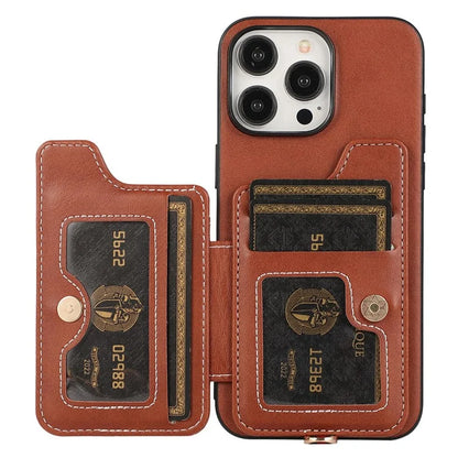 Style 01 For iPhone 14 Pro Case Card Holder Cowhide Texture PU Leather+TPU Phone Cover