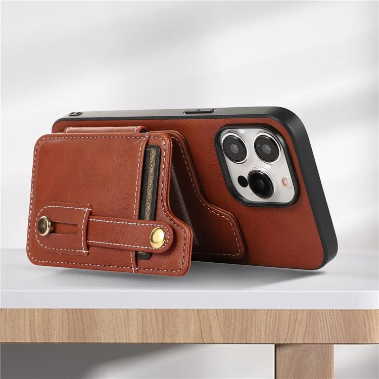 Style 01 For iPhone 14 Pro Case Card Holder Cowhide Texture PU Leather+TPU Phone Cover