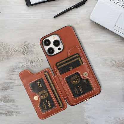 Style 01 For iPhone 14 Pro Case Card Holder Cowhide Texture PU Leather+TPU Phone Cover