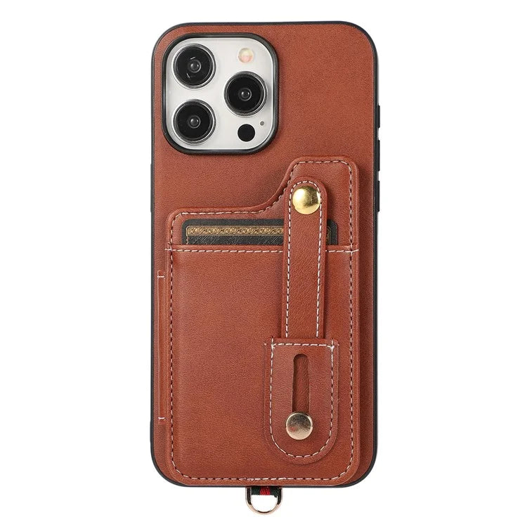Style 01 For iPhone 14 Pro Case Card Holder Cowhide Texture PU Leather+TPU Phone Cover