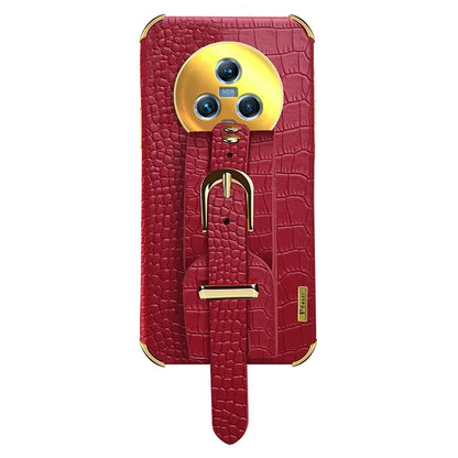 For Honor Magic5 Case 6D Electroplating Wristband PU Leather+TPU Cell Phone Cover