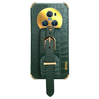 For Honor Magic5 Pro Case Anti-drop 6D Electroplating Wristband PU Leather+TPU Phone Cover