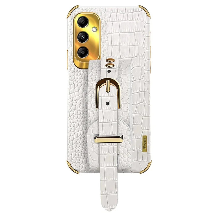 For Samsung Galaxy A54 5G Case PU Leather+TPU 6D Electroplating Phone Cover with Wristband