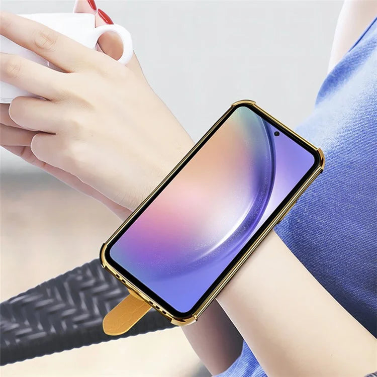 For Samsung Galaxy A54 5G Case PU Leather+TPU 6D Electroplating Phone Cover with Wristband