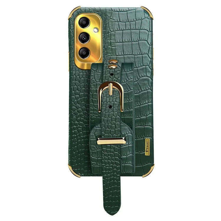 For Samsung Galaxy A54 5G Case PU Leather+TPU 6D Electroplating Phone Cover with Wristband