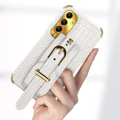 For Samsung Galaxy A54 5G Case PU Leather+TPU 6D Electroplating Phone Cover with Wristband