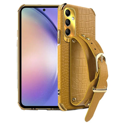For Samsung Galaxy A54 5G Case PU Leather+TPU 6D Electroplating Phone Cover with Wristband
