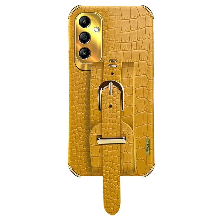 For Samsung Galaxy A54 5G Case PU Leather+TPU 6D Electroplating Phone Cover with Wristband