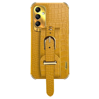 For Samsung Galaxy A54 5G Case PU Leather+TPU 6D Electroplating Phone Cover with Wristband