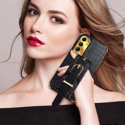For Samsung Galaxy A54 5G Case PU Leather+TPU 6D Electroplating Phone Cover with Wristband