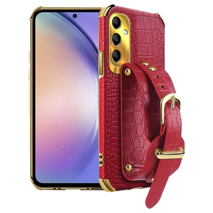 For Samsung Galaxy A54 5G Case PU Leather+TPU 6D Electroplating Phone Cover with Wristband