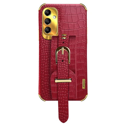 For Samsung Galaxy A54 5G Case PU Leather+TPU 6D Electroplating Phone Cover with Wristband