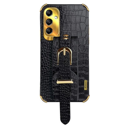 For Samsung Galaxy A54 5G Case PU Leather+TPU 6D Electroplating Phone Cover with Wristband