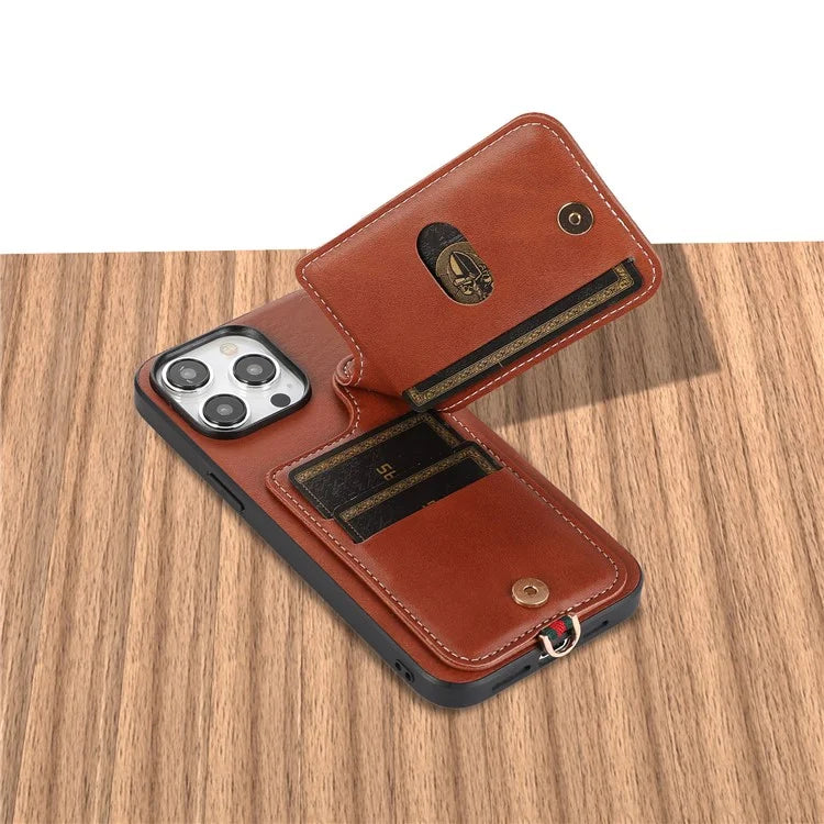 Style 03 For iPhone 15 Pro Max Case PU Leather+TPU Phone Cover Card Holder Shell