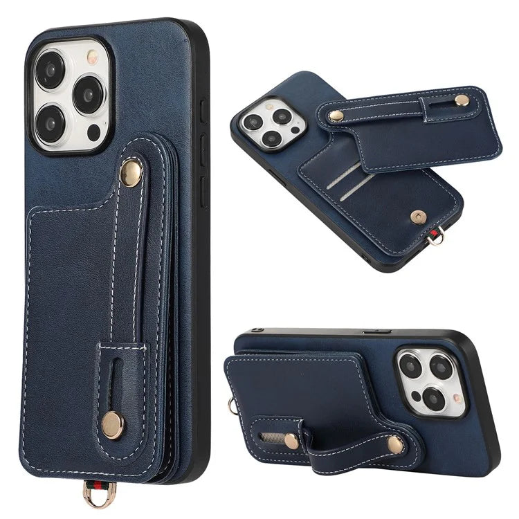 Style 03 For iPhone 15 Pro Case PU Leather+TPU Phone Cover Card Holder Anti-drop Shell