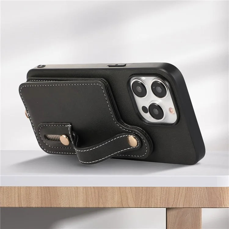 Style 03 For iPhone 15 Pro Case PU Leather+TPU Phone Cover Card Holder Anti-drop Shell