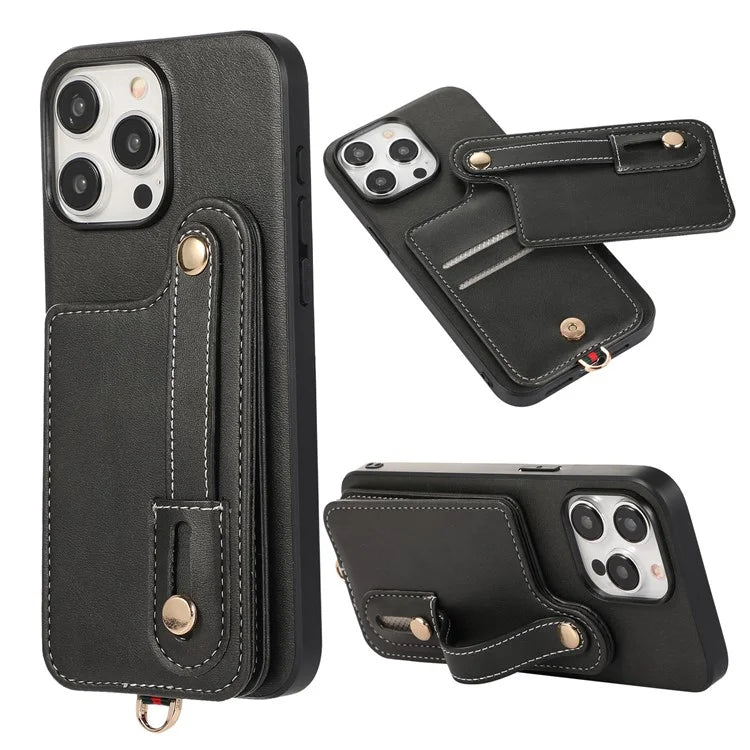 Style 03 For iPhone 14 Pro Case PU Leather+TPU Phone Cover Card Holder Kickstand Shell