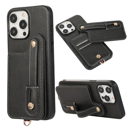 Style 03 For iPhone 14 Pro Case PU Leather+TPU Phone Cover Card Holder Kickstand Shell