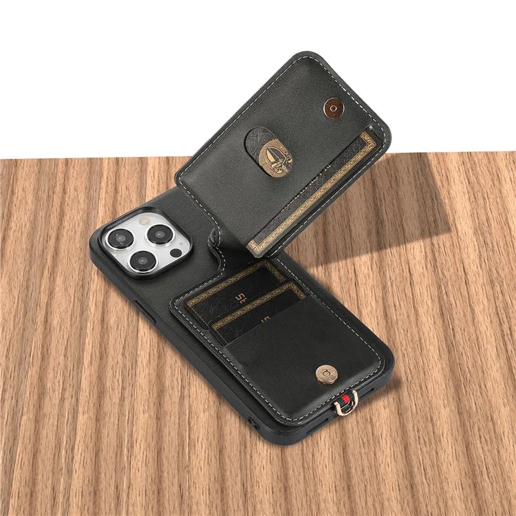 Style 03 For iPhone 14 Pro Case PU Leather+TPU Phone Cover Card Holder Kickstand Shell