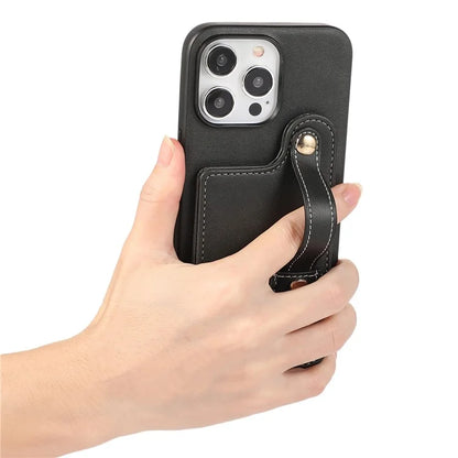 Style 03 For iPhone 14 Pro Case PU Leather+TPU Phone Cover Card Holder Kickstand Shell