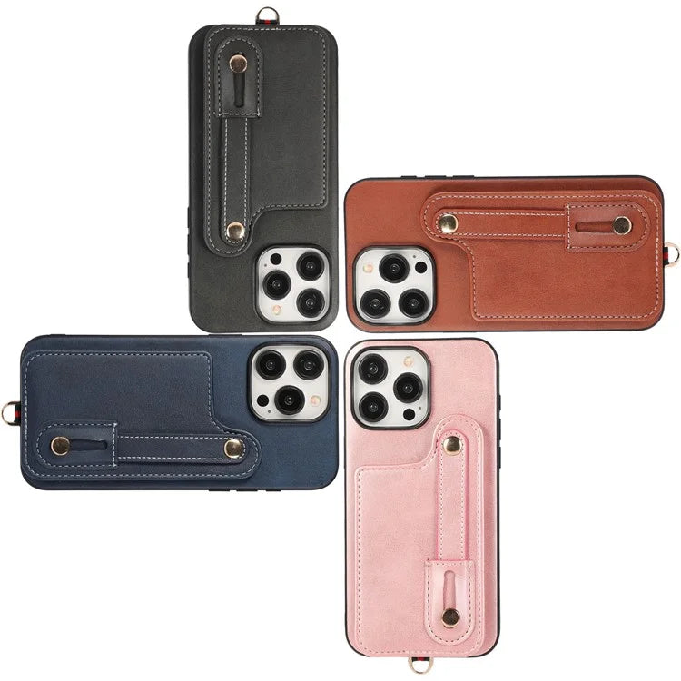 Style 03 For iPhone 14 Pro Case PU Leather+TPU Phone Cover Card Holder Kickstand Shell