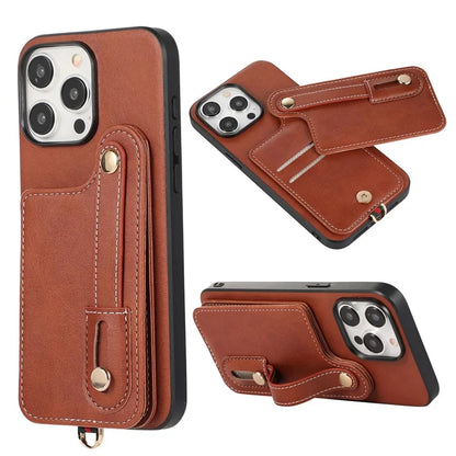 Style 03 For iPhone 14 Pro Case PU Leather+TPU Phone Cover Card Holder Kickstand Shell