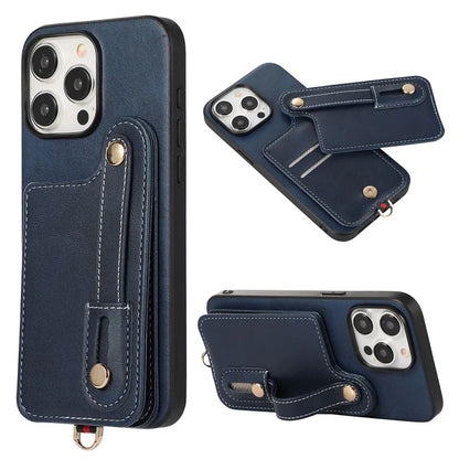 Style 03 For iPhone 14 Pro Case PU Leather+TPU Phone Cover Card Holder Kickstand Shell