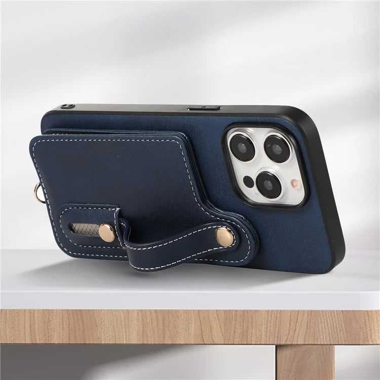 Style 03 For iPhone 14 Pro Case PU Leather+TPU Phone Cover Card Holder Kickstand Shell