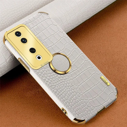 For Honor 90 Case Crocodile Texture Leather+TPU Fall-proof Shell with Ring Kickstand