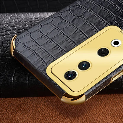For Honor 90 Case Crocodile Texture Leather+TPU Fall-proof Shell with Ring Kickstand