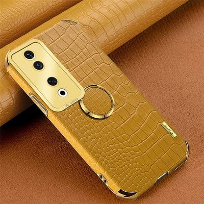 For Honor 90 Case Crocodile Texture Leather+TPU Fall-proof Shell with Ring Kickstand