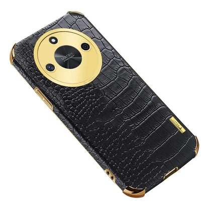 For Honor X50 Case 6D Electroplating Crocodile Texture Leather+TPU Phone Shell