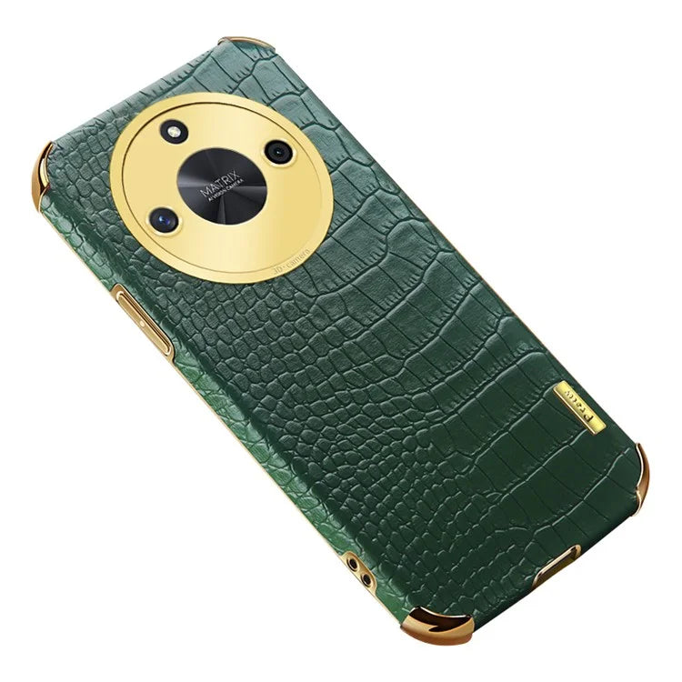 For Honor X50 Case 6D Electroplating Crocodile Texture Leather+TPU Phone Shell