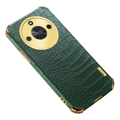 For Honor X50 Case 6D Electroplating Crocodile Texture Leather+TPU Phone Shell