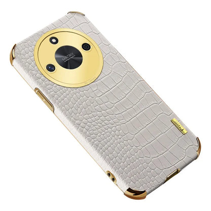 For Honor X50 Case 6D Electroplating Crocodile Texture Leather+TPU Phone Shell