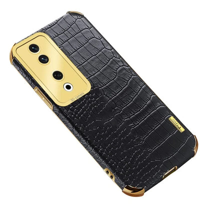 For Honor 90 Case 6D Electroplating Crocodile Texture Anti-fall Leather+TPU Phone Shell